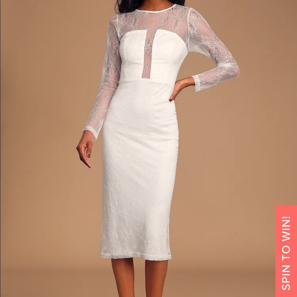 Lulu’s Powerful Heart White Lace Midi Dress